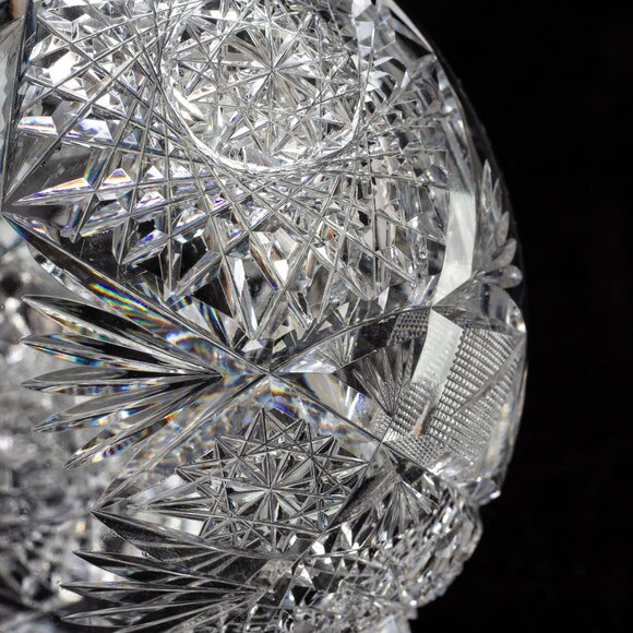 Antique Hand-Cut Crystal Vase With Intricate Starburst & Geometric Patterns - Picture 8 of 9